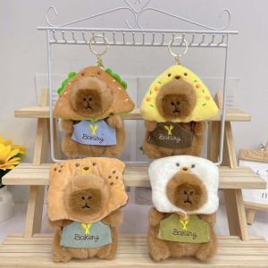 QIXING Cartoon Baking Capybara Key Ring Soft Funny Doughnut Animal Pendant Kawaii Toast Plush Doll Keychain Bag Pendant
