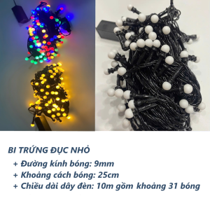 Dây đèn Led trang trí bóng bi đục tròn (bi trứng) dài 10 mét nhiều màu chớp nháy trang trí trong nhà và ngoài trời