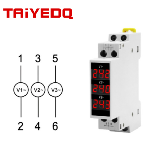 Đồng Hồ Đo Điện Áp Ba Pha Gắn Ray BV-3RDin Đồng Hồ Đo Điện Áp Mô-đun AC 80-500V Màn Hình Kỹ Thuật Số LED