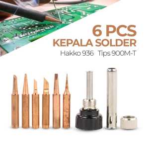 COD 6 PCS Mata Solder 1 Set Lengkap + Dudukan Kepala Solder / Mata Solder Full set Tembaga Asli / Set Mata Solder Iron Tip Nonmagnetic Tembaga / Taffware Set Mata Solder Iron Tip Nonmagnetic Hakko 936 900M-T 6 PCS - 556