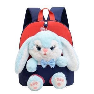 JIYAN2866 Plush Cartoon Backpack Large Capacity 3D Rabbit Parent Child Shoulder Bag Kawaii Cute Bow Tie Book Bag for Boys Girls