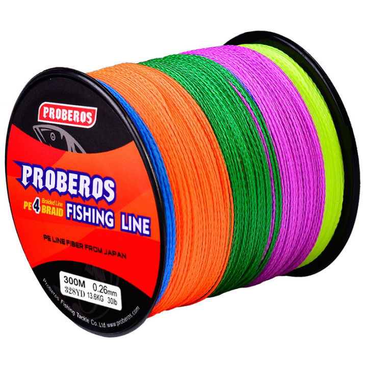 PROBEROS Fishline 4 Strands 300&500&1000 Braided Fishing Line Red/Green/ Black 4 Weaves Fishing Cord 6LB-100LB Unfade Yarn