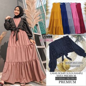 Gamis Rompi Model 3 Rample LD 120 Cm Jumbo ( Rompi Bisa Dilepas ) Voxy Spandek Premium PJ 138 CM