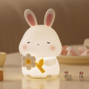 Little Rabbit Silicone LED Night Light with 3 Brightness Levels/Timed Dimming/USB Charging Companion Light for Bedhead Desktop Childrens Fun Atmosphere Night Light