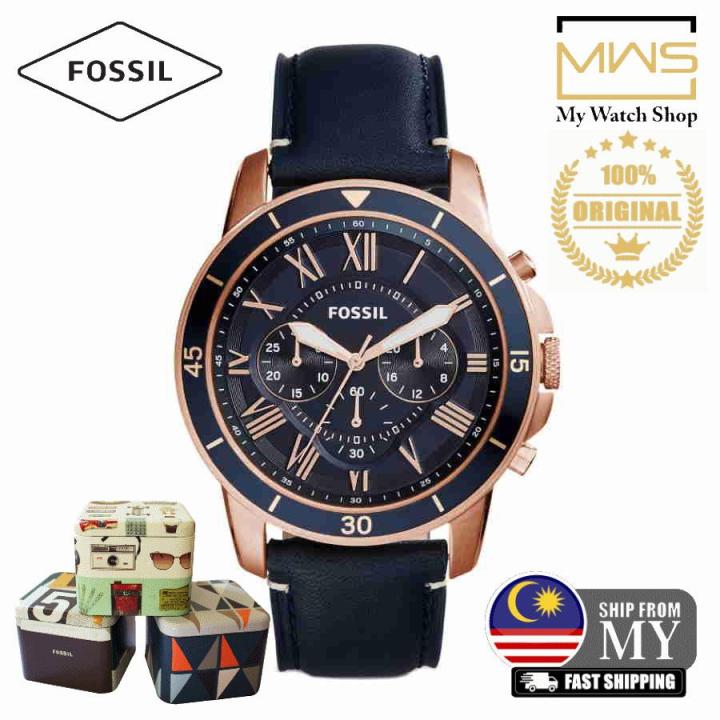 Original Authentic Fossil FS5237 Men s Grant Sport Chronograph Navy Blue Leather Man Dress Watch Lazada