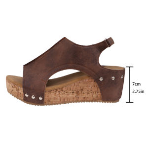 2025 New WomenS Wedge Heel Large Size Peep-Toe Thick-Soled Sandals Fashionable Studded Sandals