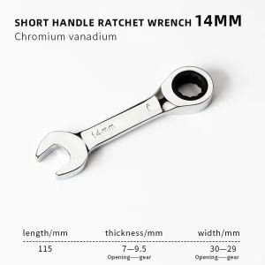OKONOK 1Pcs 72 Teeth Ratchet Socket Spanner 6-19mm Reversible Combination Stubby Single Wrench  Short Handle Nut Repair Tool