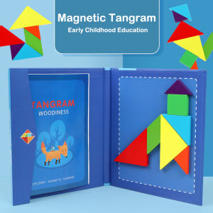 Travel Magnetic Jigsaw Puzzle Tangram Montessori IQ Teaser Wooden Blocks Board Game