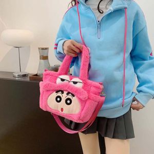 IU MISS PP Cotton Crayon Shin-chan Handbag Plush Soft Cartoon Shoulder Pouch Storage Bag Pink Stitch Square Bag Women