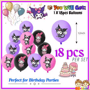 Kuromi Birthday Kanak-Kanak Parti Hiasan Belon Piring Topi Deco Party Kids Card Balloon Gift Bag Paper Plate Hat 生日装饰