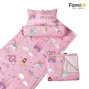 Bộ chăn gối nệm cho bé gái đi học mẫu giáo tiểu học FamiHi dễ thương vải Cotton Sateen 100% sợi tự nhiên mềm mát.