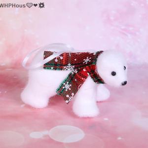 WP💓💛💖 Christmas Cute Flocking White Bear Christmas Tree Ornaments Xmas Hanging Tree Pendants Toy Decoration Gift For Girl Boy Kid