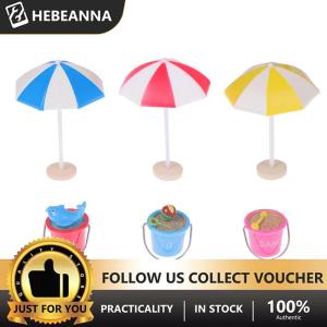 hebeanna 1:12 Dollhouse Mini Seaside Beach Decor Beach Umbrella Parasol Bucket Doll Toy