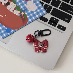 Retro Red Love Heart Berries Cartoon Keychain Cute Bear Cherry Bell Pendant Bow Style Best Friend Accessories