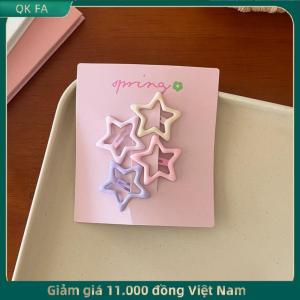 QK FA ✨ 4 cái bộ màu hồng đơn giản trái tim sao tóc clip cho cô gái dễ thương kẹp tóc barrettes phụ kiện thời trang Quà Tặng