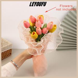 LEYOUFU Packaging Material Supplies 28X400cm Flower Wrapping Paper Wave Yarn Lace Mesh Florist Bouquet Party Valentine Gift