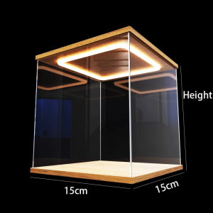 2024clear acrylic display case with ring LED lights for action figure assemble dust storage with for car models and doll