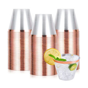 YESPERY 25Pcs High-quality Disposable Wine Cups Gold Stamping Cup for Hotel Wedding Party Festival 9oz Transparent Hard Plastic Cups