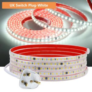 Self-adhesive 220V LED Strip SMD 2835 120LEDs/m Waterproof LED Strip with Switch and Plug 10CM Cuttable Warm Natural White Light