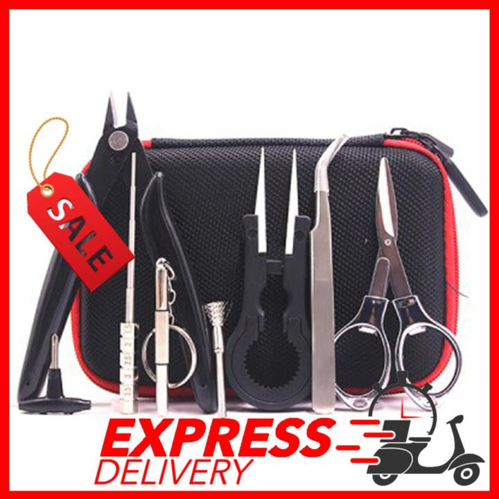 Blacksmith Tool Kit 9 in 1 / DIY / RDA / RBA Building / Coil / Jig / Allen  / Screwdriver / Scissors / Pliers / Tweezer / Brush / Carry Bag / Tool Kit  / MOD / Atomizer / Coil Master / Toolkit / swarm tools / Black Smith