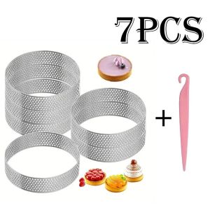 7PC Perforated Tart Ring Set for Baking Stainless Steel Round Cake Rings French Dessert mold Small Fruit Tart Rings Baking Molds