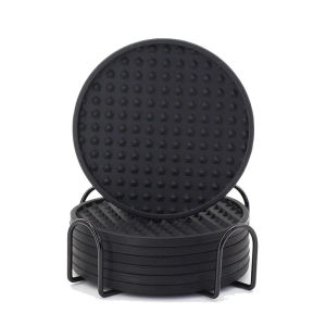 6Pcs Silicone Coaster Set with Holder Non-Slip and Non-Stick Cup Mat for Tabletop Protection