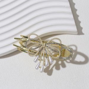 Jepit Rambut Logam 9.4cm Aksen Permata Mutiara Elegant Bridal Dovetail Hair Claw Clips BC29 QR167