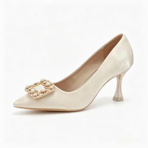 Comfortable Apricot Satin Stiletto Heels for Women Pointed Toe Bridal Pumps Wedding Shoes Fit Xiuhe Outfit & Wedding Dress for Bridesmaid