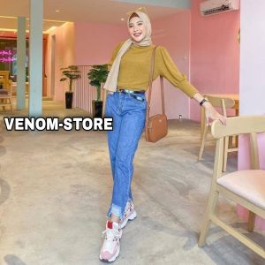 Celana Jeans Ripped Wanita Boyfriend Sobek Bawah: Celana Jeans Sobek Wanita Panjang Venom-Store 27/34