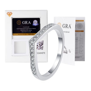 LOVETIA Cincin Asli Moissanite Desain V Perak 925 untuk Wanita Sertifikat GRA XJZ105