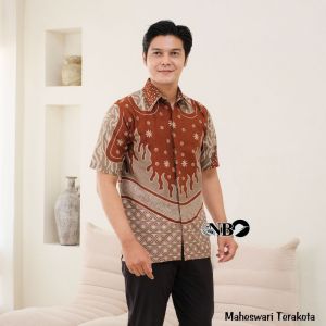 Batik Couple Pasangan terbaru Kemeja Blus Maheswari Burgundy - Batik Kembar Putra