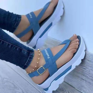 [Free Shipping] Plus-Size Summer New Collection: WomenS Wedge-Heeled-Strap Sandals With Thick Soles Simple Roman-Style Sandals