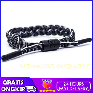 COD RASTACLAT GELANG BRACELET PRIA - GELANG SPORT HITAM LIST REFLEK