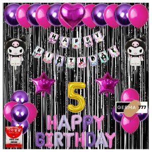 Paket Set Dekorasi Pesta Banner Happy Birthday Kuromi Balon Foil Hbd Ungu Pink Ulang Tahun Anak