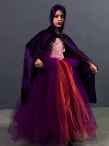 Girls Hocus Pocus Sanderson Sisters Tutu Dresses & Capes for Kids Halloween Witch Cosplay Costumes Children Fancy Gown Dress2026