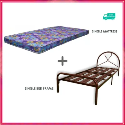 E HOME SET Single Bed Frame with Mattress / Katil Besi Bujang + Tilam Single (Super Base) _ Foam Sponge