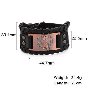 SKYRIM Mens Retro Alloy Bracelet Black Leather Rope+Electroplated Ancient Red Copper Lace Ring Bird Bracelet