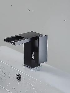 Creative Waterfall Basin Mixer with LED Light Feature Black Body Adjustable Temperature Tap for Indoor Bathroom Sink for Daily Use.