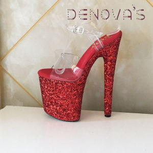 Denovas Womens Glitter Very High Heel Pole Dance Size 34-46 Ankle Strap Sandal