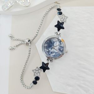 NOBLELUX Adjustable Bracelet Watch Alloy Rhinestone Ladies Wristwatch Fashion Star Chain Watch for Women Girls
