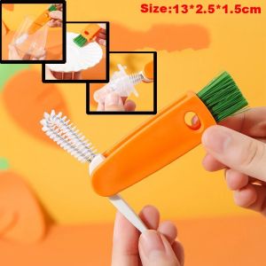 3-in-1 Carrot Cup Lid Cleaning Brush Multipurpose Bottle Cap Gap Corner Kitchen Cleaning Accessories