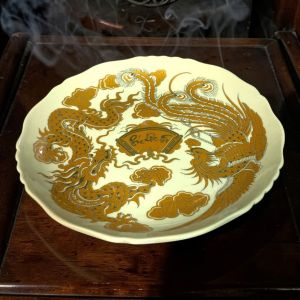 Bộ đồ thờ cao cấp men vàng ngà Phúc - Lộc - Thọ RỒNG VIỆT gốm Bát Tràng cho gia tiên