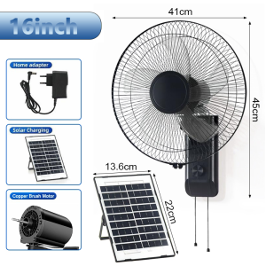 OOKAS 16 Inch Solar Wall Fan Rechargeabl Solar Electric Fan With Panel