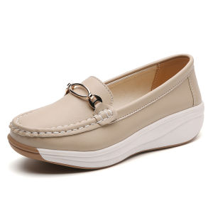 Genuine Leather Women Platform Slip-On Flats Shoes wedge Loafers Topsider Loafer Shoes for Women