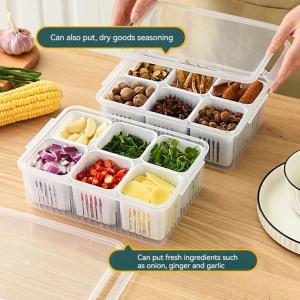 Refrigerator Storage Box 6Grids / 4Grids Refrigerator Food Vegetable Fruit Storage Box Kitchen Chopped Green Onion Drain Divided Container Kitchenware Dispenser