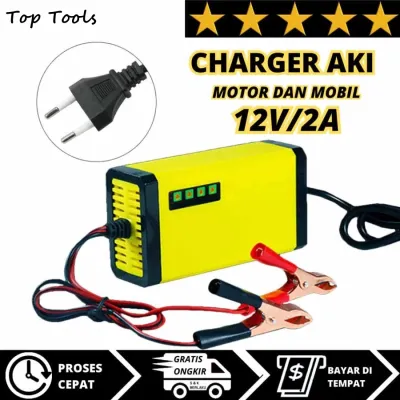 Alat Cas Aki Motor & Mobil Alat Pengisian Daya Aki 12V 2A Charger Aki Portable