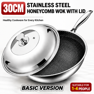 316 Stainless Steel Kuali 32/34/36 cm Honeycomb Wok Non Stick Wok Pan Induction Cooker Pot 不锈钢炒锅 Honey Comb Double Full Screen Pan No Coating Wok 不銹鋼炒鍋