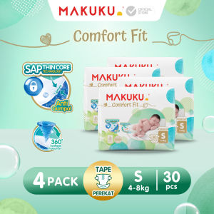 [4 PACK] MAKUKU SAP Diapers Comfort Fit ukuran NB/S/M/L/XL/XXL x 4 Pack / Popok Anti Gumpal Tipe Perekat/Celana