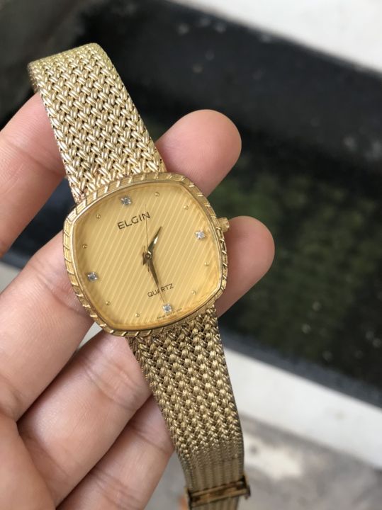 Đồng hồ nữ ELGIN Pin (Quartz) mặt đính đá, dây lụa vàng, thiết kế sang ...