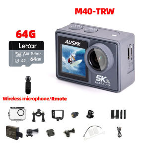 AUSEK กล้องแอคชั่นแคมเมรา M40TR 5K 30fps อัลตร้า HD หน้าจอสัมผัสที่ M40TR การมองเห็นได้ในเวลากลางคืนกล้องกีฬา
